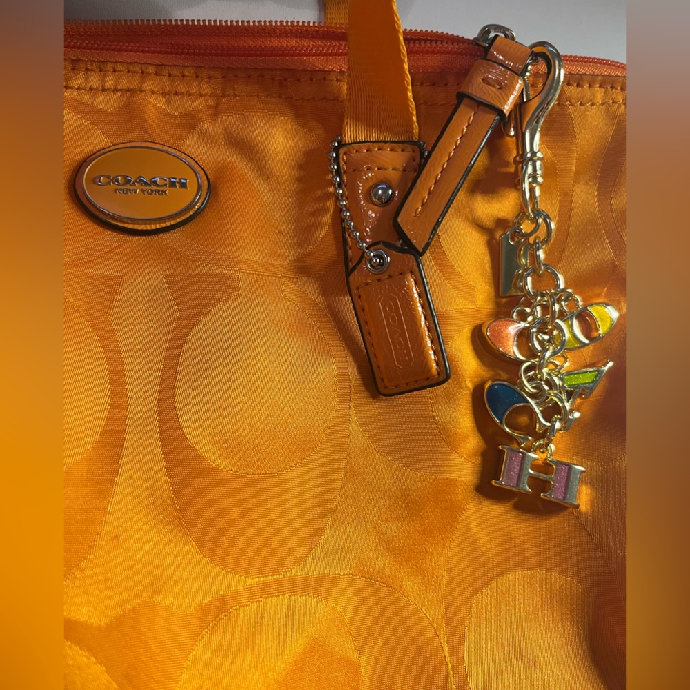Coach Orange Nylon Tote with Unbranded Charm - Picture 3 of 11